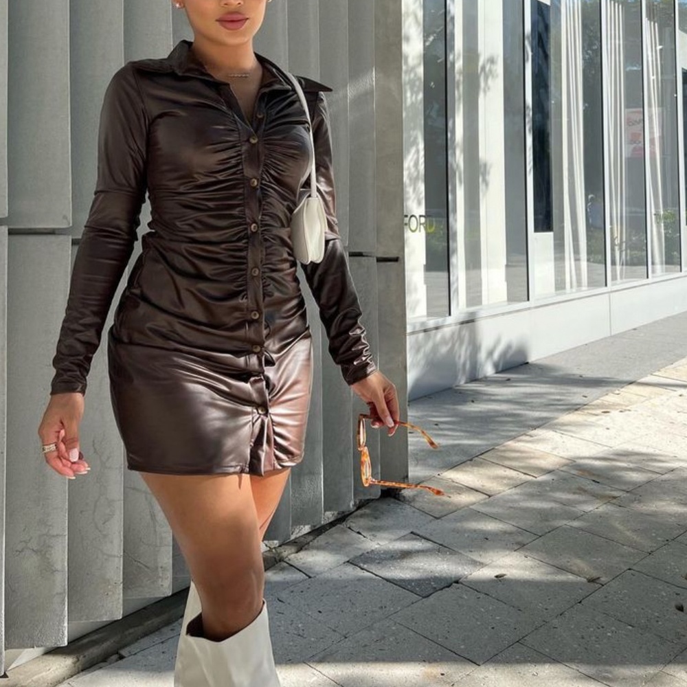 Brown leather dress